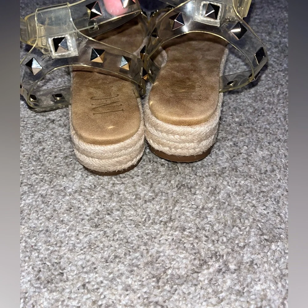 INC International Concepts Women's Valetta Woven Flatform‎ Clear Studs Sandals